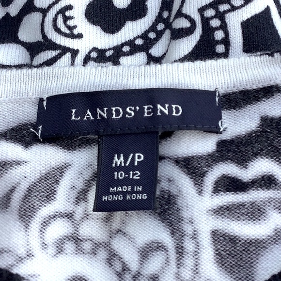Lands' End women's black and white floral button-down cardigan sweater. - Picture 3 of 6